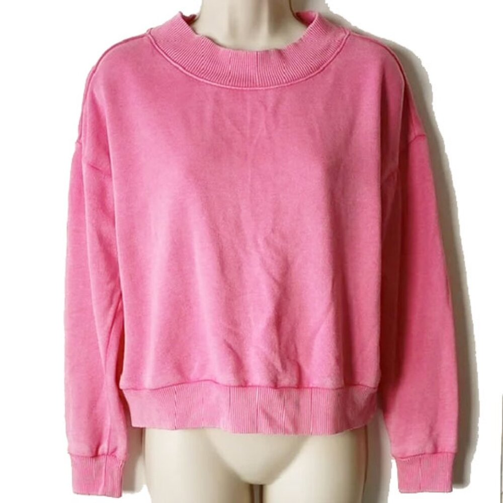 Aerie Oversized Crop Crewneck Sweatshirt S Pink Distressed Acid-Washed